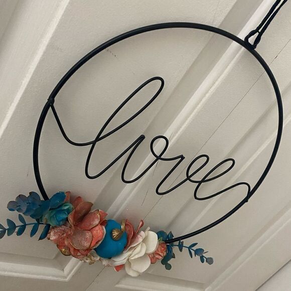 Coral, Teal, and White Autumn Minimalist Wreath - Picture 4 of 5